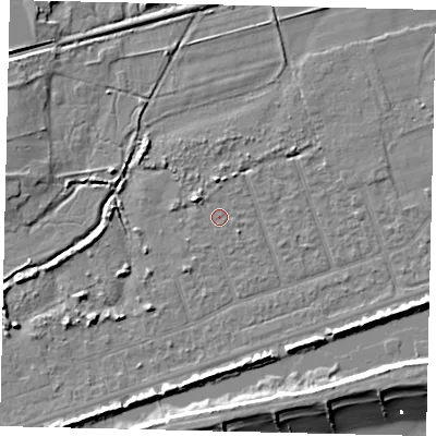 Shaded relief map of the ground around BN158NF, computed from Environment Agency LiDAR. The ground here sits at about 2 m above sea level and falls 9 m across the surrounding 800 m. Surface water reaching this point runs off ground lying to the north-west, 2.4 m higher.