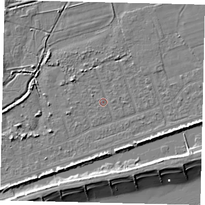 Shaded relief map of the ground around BN158NG, computed from Environment Agency LiDAR. The ground here sits at about 2 m above sea level and falls 9 m across the surrounding 800 m. Surface water reaching this point runs off ground lying to the north-west, 2.5 m higher.
