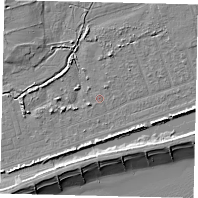 Shaded relief map of the ground around BN158NH, computed from Environment Agency LiDAR. The ground here sits at about 2 m above sea level and falls 9 m across the surrounding 800 m. Surface water reaching this point runs off ground lying to the north-north-east, 1.2 m higher.