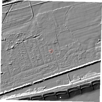 Shaded relief map of the ground around BN158NN, computed from Environment Agency LiDAR. The ground here sits at about 2 m above sea level and falls 9 m across the surrounding 800 m. Surface water reaching this point runs off ground lying to the north-north-east, 0.8 m higher.