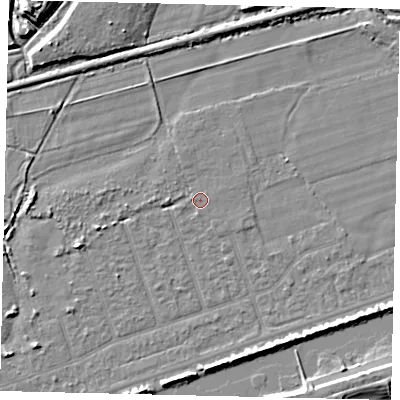 Shaded relief map of the ground around BN158NR, computed from Environment Agency LiDAR. The ground here sits at about 2 m above sea level and falls 8 m across the surrounding 800 m. Surface water reaching this point runs off ground lying to the west, 1.8 m higher.