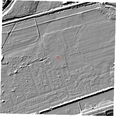 Shaded relief map of the ground around BN158NS, computed from Environment Agency LiDAR. The ground here sits at about 2 m above sea level and falls 7 m across the surrounding 800 m. Surface water reaching this point runs off ground lying to the south-south-east, 0.5 m higher.