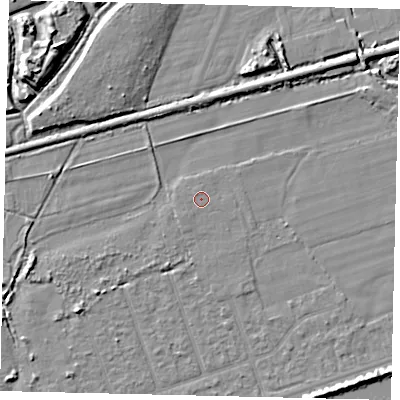 Shaded relief map of the ground around BN158NW, computed from Environment Agency LiDAR. The ground here sits at about 2 m above sea level and falls 8 m across the surrounding 800 m. The ground contributing surface water to this point lies to the north-west.