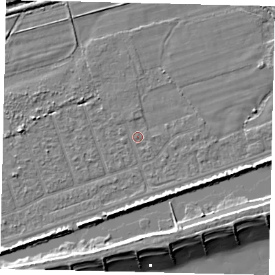 Shaded relief map of the ground around BN158NY, computed from Environment Agency LiDAR. The ground here sits at about 2 m above sea level and falls 9 m across the surrounding 800 m. Surface water reaching this point runs off ground lying to the west, 3.1 m higher.