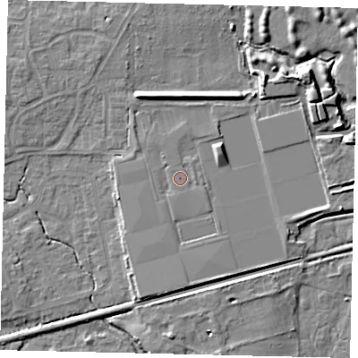 Shaded relief map of the ground around BN159FP, computed from Environment Agency LiDAR. The ground here sits at about 5 m above sea level and falls 8 m across the surrounding 800 m. Surface water reaching this point runs off ground lying to the north-west, 0.9 m higher.