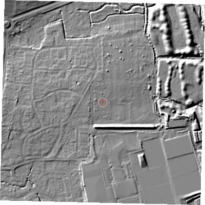 Shaded relief map of the ground around BN159FX, computed from Environment Agency LiDAR. The ground here sits at about 5 m above sea level and falls 8 m across the surrounding 800 m. Surface water reaching this point runs off ground lying to the west-north-west, 0.9 m higher.