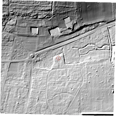 Shaded relief map of the ground around BN159HE, computed from Environment Agency LiDAR. The ground here sits at about 3 m above sea level and falls 30 m across the surrounding 800 m. Surface water reaching this point runs off ground lying to the north-west, 29.3 m higher.