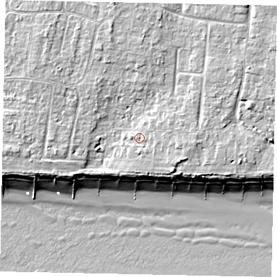 Shaded relief map of the ground around BN162BN, computed from Environment Agency LiDAR. The ground here sits at about 6 m above sea level and falls 10 m across the surrounding 800 m. Surface water reaching this point runs off ground lying to the east-south-east, 1.0 m higher.