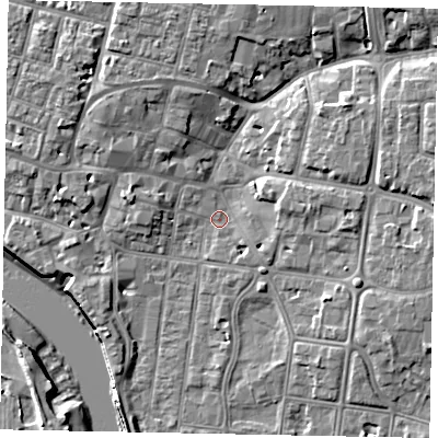 Shaded relief map of the ground around BN175AP, computed from Environment Agency LiDAR. The ground here sits at about 3 m above sea level and falls 10 m across the surrounding 800 m. Surface water reaching this point runs off ground lying to the north-east, 6.0 m higher.