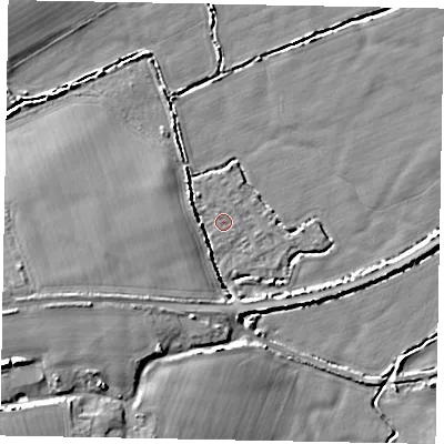 Shaded relief map of the ground around BN175DW, computed from Environment Agency LiDAR. The ground here sits at about 2 m above sea level and falls 9 m across the surrounding 800 m. Surface water reaching this point runs off ground lying to the west-south-west, 6.7 m higher.