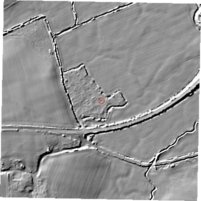 Shaded relief map of the ground around BN175GW, computed from Environment Agency LiDAR. The ground here sits at about 2 m above sea level and falls 7 m across the surrounding 800 m. The ground contributing surface water to this point lies to the north-west.