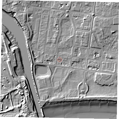 Shaded relief map of the ground around BN175HR, computed from Environment Agency LiDAR. The ground here sits at about 2 m above sea level and falls 9 m across the surrounding 800 m. Surface water reaching this point runs off ground lying to the north-east, 5.7 m higher.