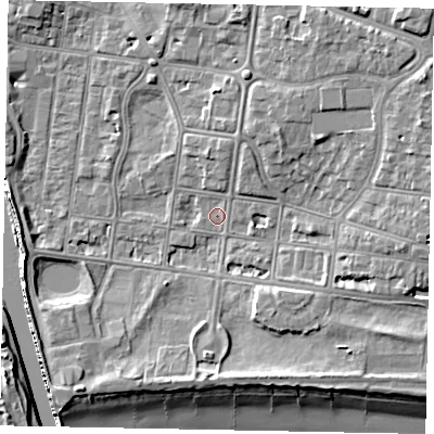 Shaded relief map of the ground around BN175JD, computed from Environment Agency LiDAR. The ground here sits at about 2 m above sea level and falls 10 m across the surrounding 800 m. Surface water reaching this point runs off ground lying to the north-east, 6.4 m higher.