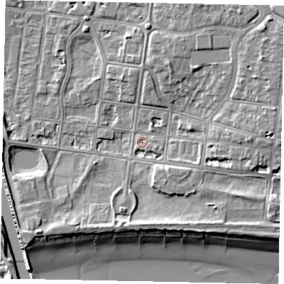 Shaded relief map of the ground around BN175JL, computed from Environment Agency LiDAR. The ground here sits at about 3 m above sea level and falls 10 m across the surrounding 800 m. Surface water reaching this point runs off ground lying to the north-east, 6.0 m higher.