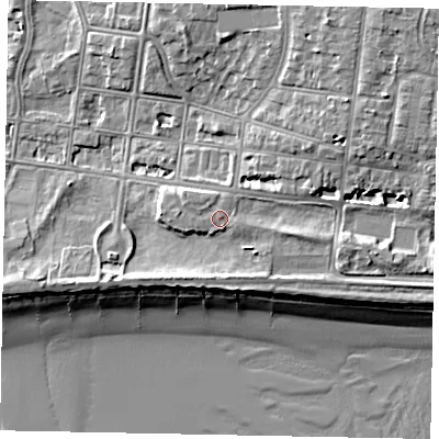 Shaded relief map of the ground around BN175NT, computed from Environment Agency LiDAR. The ground here sits at about 5 m above sea level and falls 10 m across the surrounding 800 m. Surface water reaching this point runs off ground lying to the west-north-west, 0.5 m higher.