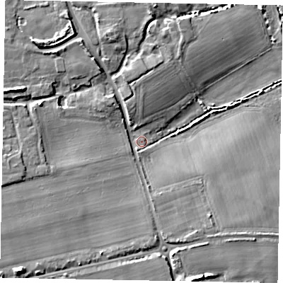 Shaded relief map of the ground around BN175RR, computed from Environment Agency LiDAR. The ground here sits at about 3 m above sea level and falls 9 m across the surrounding 800 m. Surface water reaching this point runs off ground lying to the west-north-west, 6.0 m higher.