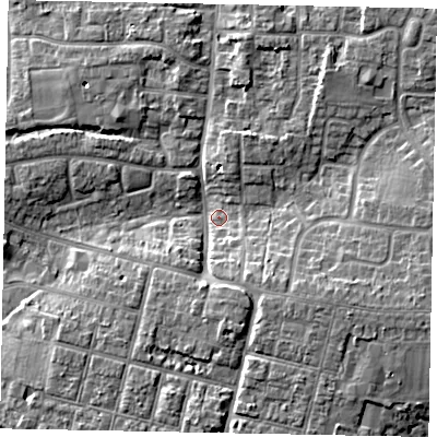 Shaded relief map of the ground around BN177DW, computed from Environment Agency LiDAR. The ground here sits at about 3 m above sea level and falls 7 m across the surrounding 800 m. Surface water reaching this point runs off ground lying to the south-east, 6.0 m higher.