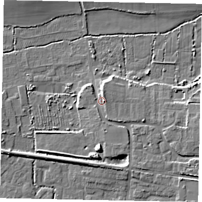 Shaded relief map of the ground around BN177PS, computed from Environment Agency LiDAR. The ground here sits at about 5 m above sea level and falls 9 m across the surrounding 800 m. Surface water reaching this point runs off ground lying to the east, 4.0 m higher.