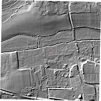 Shaded relief map of the ground around BN177PZ, computed from Environment Agency LiDAR. The ground here sits at about 1 m above sea level and falls 9 m across the surrounding 800 m. Surface water reaching this point runs off ground lying to the west-south-west, 0.5 m higher.
