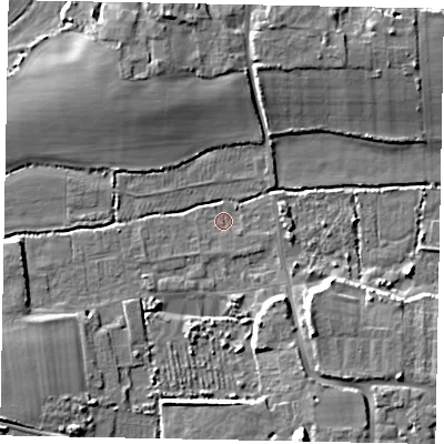 Shaded relief map of the ground around BN177QA, computed from Environment Agency LiDAR. The ground here sits at about 1 m above sea level and falls 9 m across the surrounding 800 m. Surface water reaching this point runs off ground lying to the south-east, 1.1 m higher.