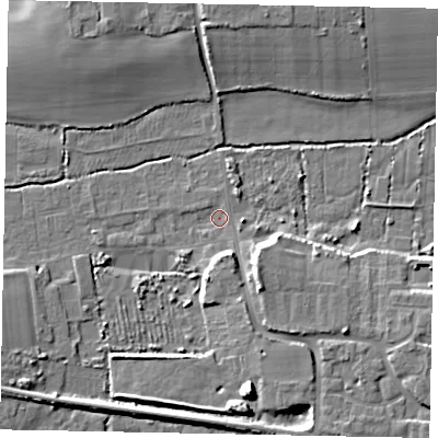 Shaded relief map of the ground around BN177QB, computed from Environment Agency LiDAR. The ground here sits at about 2 m above sea level and falls 9 m across the surrounding 800 m. Surface water reaching this point runs off ground lying to the south-south-east, 6.1 m higher.