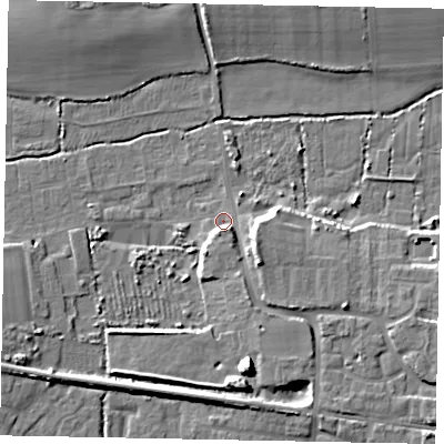 Shaded relief map of the ground around BN177QT, computed from Environment Agency LiDAR. The ground here sits at about 2 m above sea level and falls 9 m across the surrounding 800 m. Surface water reaching this point runs off ground lying to the south, 3.7 m higher.