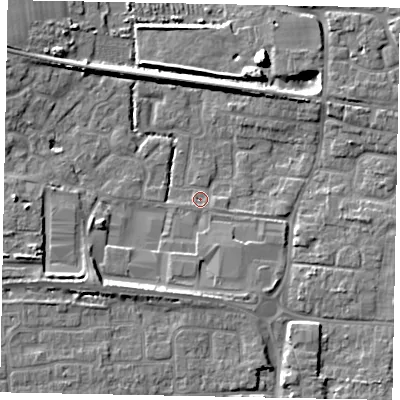 Shaded relief map of the ground around BN177RE, computed from Environment Agency LiDAR. The ground here sits at about 3 m above sea level and falls 8 m across the surrounding 800 m. Surface water reaching this point runs off ground lying to the south-west, 4.6 m higher.