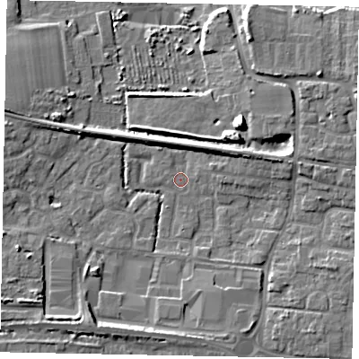 Shaded relief map of the ground around BN177RF, computed from Environment Agency LiDAR. The ground here sits at about 2 m above sea level and falls 9 m across the surrounding 800 m. Surface water reaching this point runs off ground lying to the south-west, 6.2 m higher.