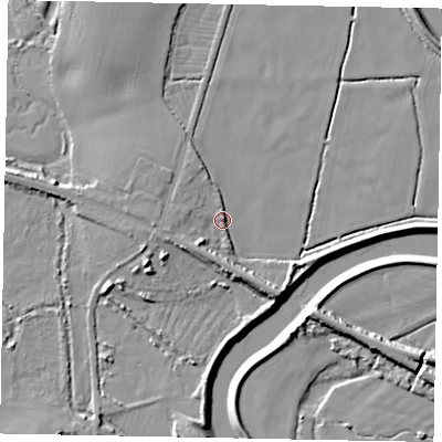 Shaded relief map of the ground around BN180BU, computed from Environment Agency LiDAR. The ground here sits at about 3 m above sea level and falls 8 m across the surrounding 800 m. Surface water reaching this point runs off ground lying to the south-west, 3.0 m higher.