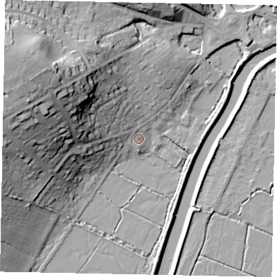 Shaded relief map of the ground around BN189EG, computed from Environment Agency LiDAR. The ground here sits at about 4 m above sea level and falls 37 m across the surrounding 800 m. Surface water reaching this point runs off ground lying to the north-west, 20.9 m higher.