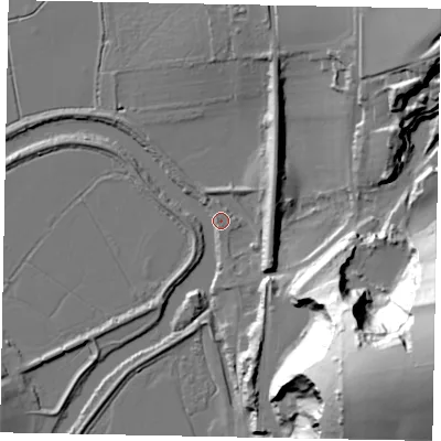 Shaded relief map of the ground around BN189GY, computed from Environment Agency LiDAR. The ground here sits at about 3 m above sea level and falls 77 m across the surrounding 800 m. Surface water reaching this point runs off ground lying to the south-east, 77.2 m higher.