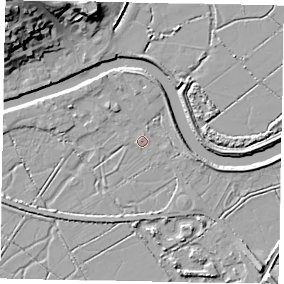 Shaded relief map of the ground around BN189JJ, computed from Environment Agency LiDAR. The ground here sits at about 3 m above sea level and falls 28 m across the surrounding 800 m. Surface water reaching this point runs off ground lying to the north-north-west, 2.4 m higher.