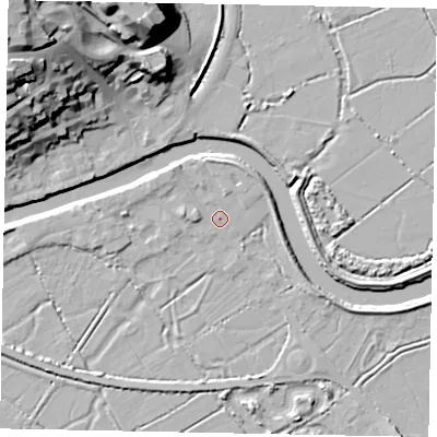 Shaded relief map of the ground around BN189LE, computed from Environment Agency LiDAR. The ground here sits at about 3 m above sea level and falls 32 m across the surrounding 800 m. Surface water reaching this point runs off ground lying to the north-west, 1.7 m higher.