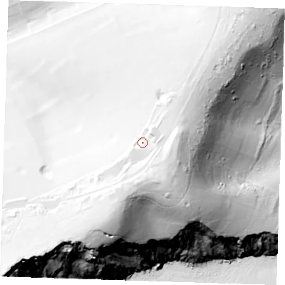 Shaded relief map of the ground around BN207YA, computed from Environment Agency LiDAR. The ground here sits at about 155 m above sea level and falls 165 m across the surrounding 800 m. Surface water reaching this point runs off ground lying to the east-south-east, 10.3 m higher.