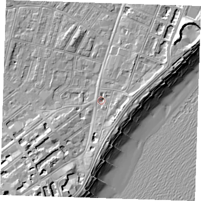 Shaded relief map of the ground around BN227NE, computed from Environment Agency LiDAR. The ground here sits at about 3 m above sea level and falls 13 m across the surrounding 800 m. Surface water reaching this point runs off ground lying to the south, 1.8 m higher.