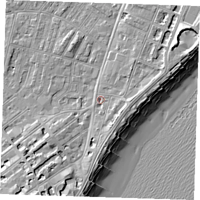 Shaded relief map of the ground around BN227NG, computed from Environment Agency LiDAR. The ground here sits at about 3 m above sea level and falls 13 m across the surrounding 800 m. Surface water reaching this point runs off ground lying to the south-south-east, 4.0 m higher.