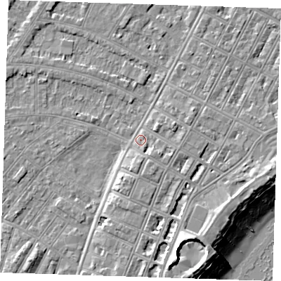 Shaded relief map of the ground around BN227NR, computed from Environment Agency LiDAR. The ground here sits at about 3 m above sea level and falls 12 m across the surrounding 800 m. Surface water reaching this point runs off ground lying to the south-south-east, 2.2 m higher.