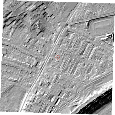 Shaded relief map of the ground around BN227NX, computed from Environment Agency LiDAR. The ground here sits at about 3 m above sea level and falls 13 m across the surrounding 800 m. Surface water reaching this point runs off ground lying to the north-east, 0.9 m higher.
