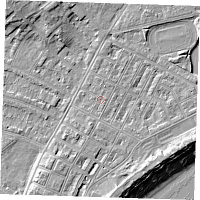 Shaded relief map of the ground around BN227NY, computed from Environment Agency LiDAR. The ground here sits at about 3 m above sea level and falls 13 m across the surrounding 800 m. Surface water reaching this point runs off ground lying to the north-east, 0.8 m higher.