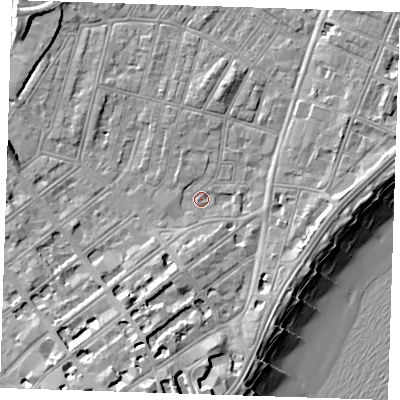 Shaded relief map of the ground around BN228AL, computed from Environment Agency LiDAR. The ground here sits at about 3 m above sea level and falls 13 m across the surrounding 800 m. Surface water reaching this point runs off ground lying to the south-south-west, 7.4 m higher.
