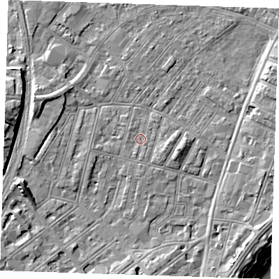Shaded relief map of the ground around BN228BJ, computed from Environment Agency LiDAR. The ground here sits at about 3 m above sea level and falls 13 m across the surrounding 800 m. Surface water reaching this point runs off ground lying to the south-south-west, 1.0 m higher.