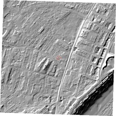Shaded relief map of the ground around BN228DT, computed from Environment Agency LiDAR. The ground here sits at about 3 m above sea level and falls 12 m across the surrounding 800 m. Surface water reaching this point runs off ground lying to the south-south-east, 4.2 m higher.