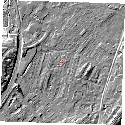 Shaded relief map of the ground around BN228EH, computed from Environment Agency LiDAR. The ground here sits at about 3 m above sea level and falls 11 m across the surrounding 800 m. Surface water reaching this point runs off ground lying to the south-south-west, 0.9 m higher.