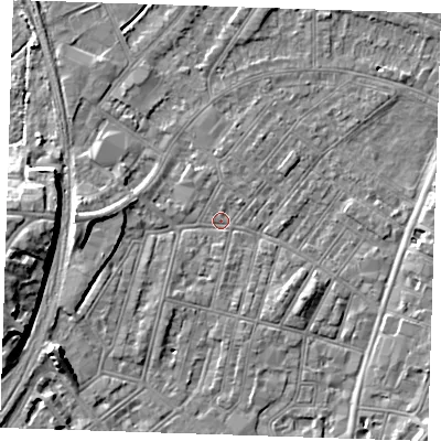 Shaded relief map of the ground around BN228EJ, computed from Environment Agency LiDAR. The ground here sits at about 3 m above sea level and falls 11 m across the surrounding 800 m. Surface water reaching this point runs off ground lying to the west, 3.0 m higher.