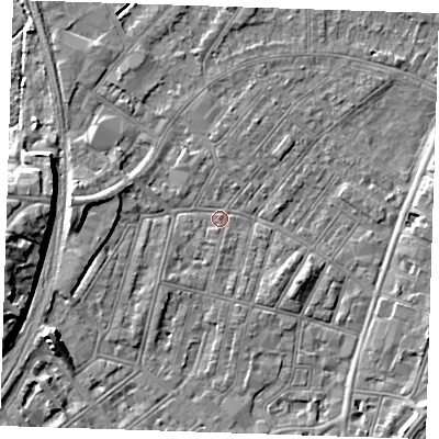 Shaded relief map of the ground around BN228EQ, computed from Environment Agency LiDAR. The ground here sits at about 3 m above sea level and falls 11 m across the surrounding 800 m. Surface water reaching this point runs off ground lying to the west-north-west, 3.0 m higher.