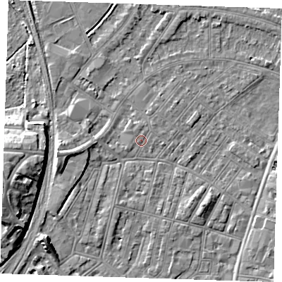 Shaded relief map of the ground around BN228EX, computed from Environment Agency LiDAR. The ground here sits at about 3 m above sea level and falls 11 m across the surrounding 800 m. Surface water reaching this point runs off ground lying to the north-west, 0.6 m higher.