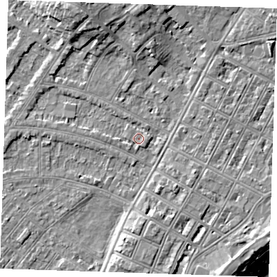 Shaded relief map of the ground around BN228FD, computed from Environment Agency LiDAR. The ground here sits at about 3 m above sea level and falls 12 m across the surrounding 800 m. Surface water reaching this point runs off ground lying to the south-west, 1.1 m higher.