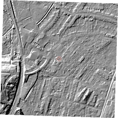 Shaded relief map of the ground around BN228HA, computed from Environment Agency LiDAR. The ground here sits at about 3 m above sea level and falls 13 m across the surrounding 800 m. Surface water reaching this point runs off ground lying to the south, 0.9 m higher.