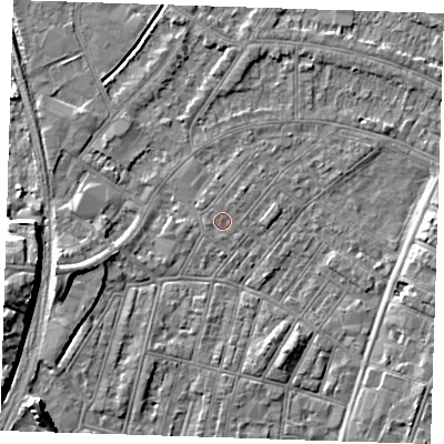 Shaded relief map of the ground around BN228HL, computed from Environment Agency LiDAR. The ground here sits at about 3 m above sea level and falls 11 m across the surrounding 800 m. Surface water reaching this point runs off ground lying to the west-south-west, 0.5 m higher.