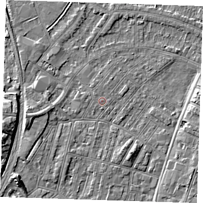 Shaded relief map of the ground around BN228HR, computed from Environment Agency LiDAR. The ground here sits at about 3 m above sea level and falls 11 m across the surrounding 800 m. Surface water reaching this point runs off ground lying to the north-west, 0.5 m higher.